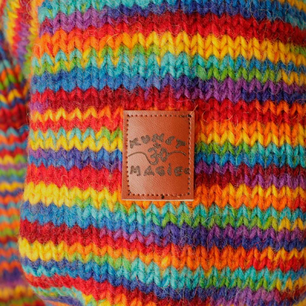 Kunst Und Magie Damen Strickjacke Goa Wolle Bunte Regenbogen Jacke Fleecefutter Hochkragen Goa Boho Fair Riesige Rabatte