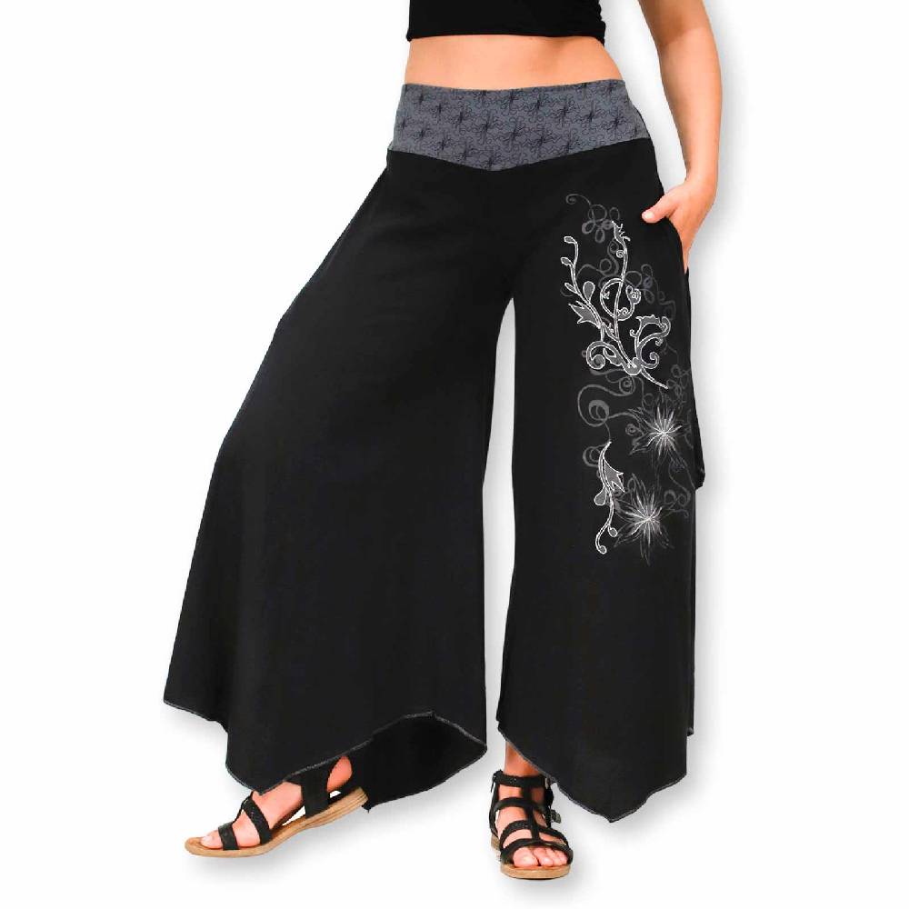 Kunst Und Magie Damen Schlaghose Ibiza Syle Goa Boho Strandhose Wellnesshose Hosenrock mit Stickerei Fabrikladen