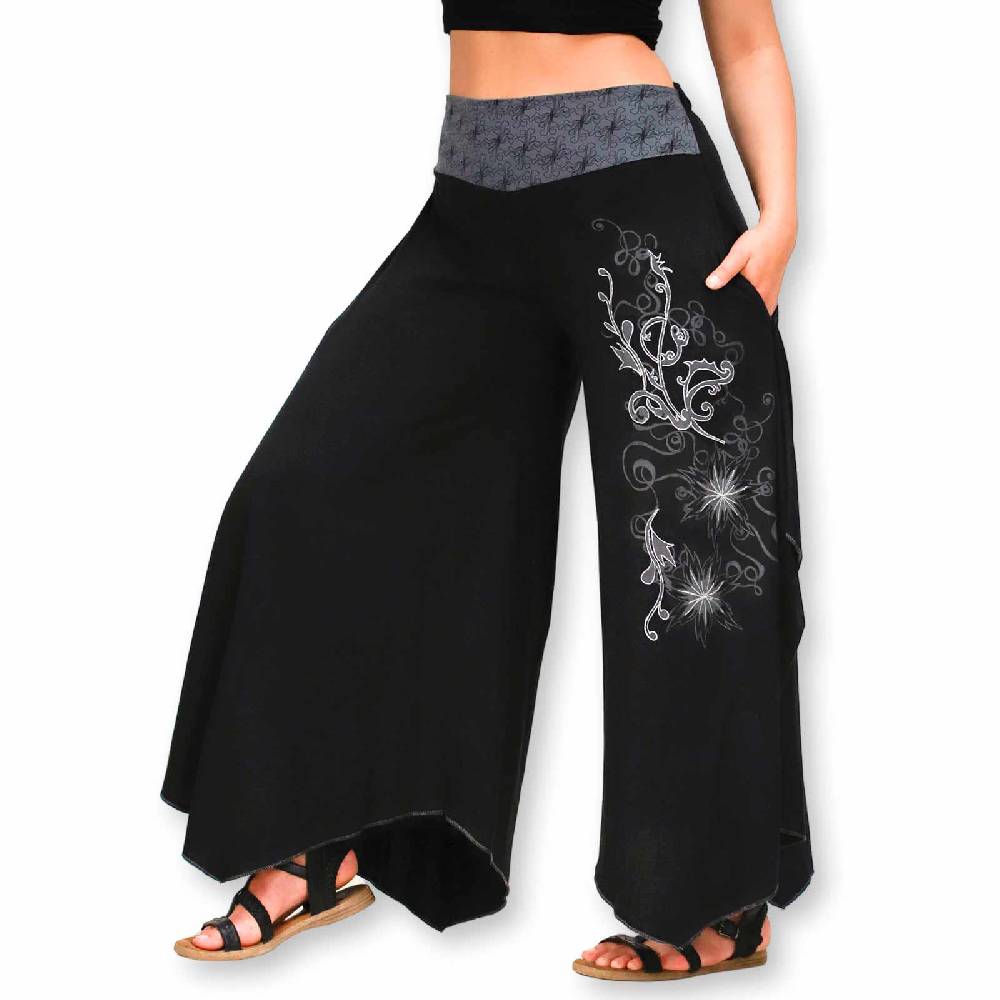Kunst Und Magie Damen Schlaghose Ibiza Syle Goa Boho Strandhose Wellnesshose Hosenrock mit Stickerei Fabrikladen