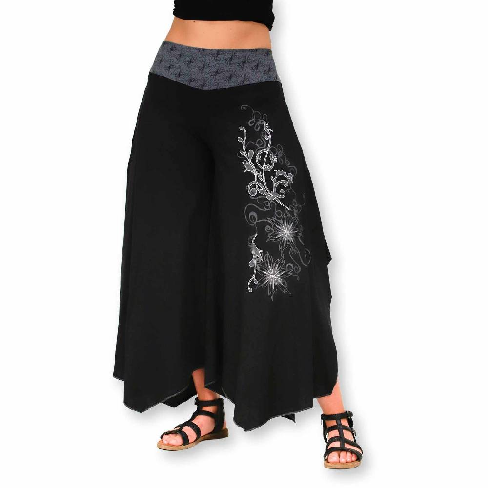 Kunst Und Magie Damen Schlaghose Ibiza Syle Goa Boho Strandhose Wellnesshose Hosenrock mit Stickerei Fabrikladen