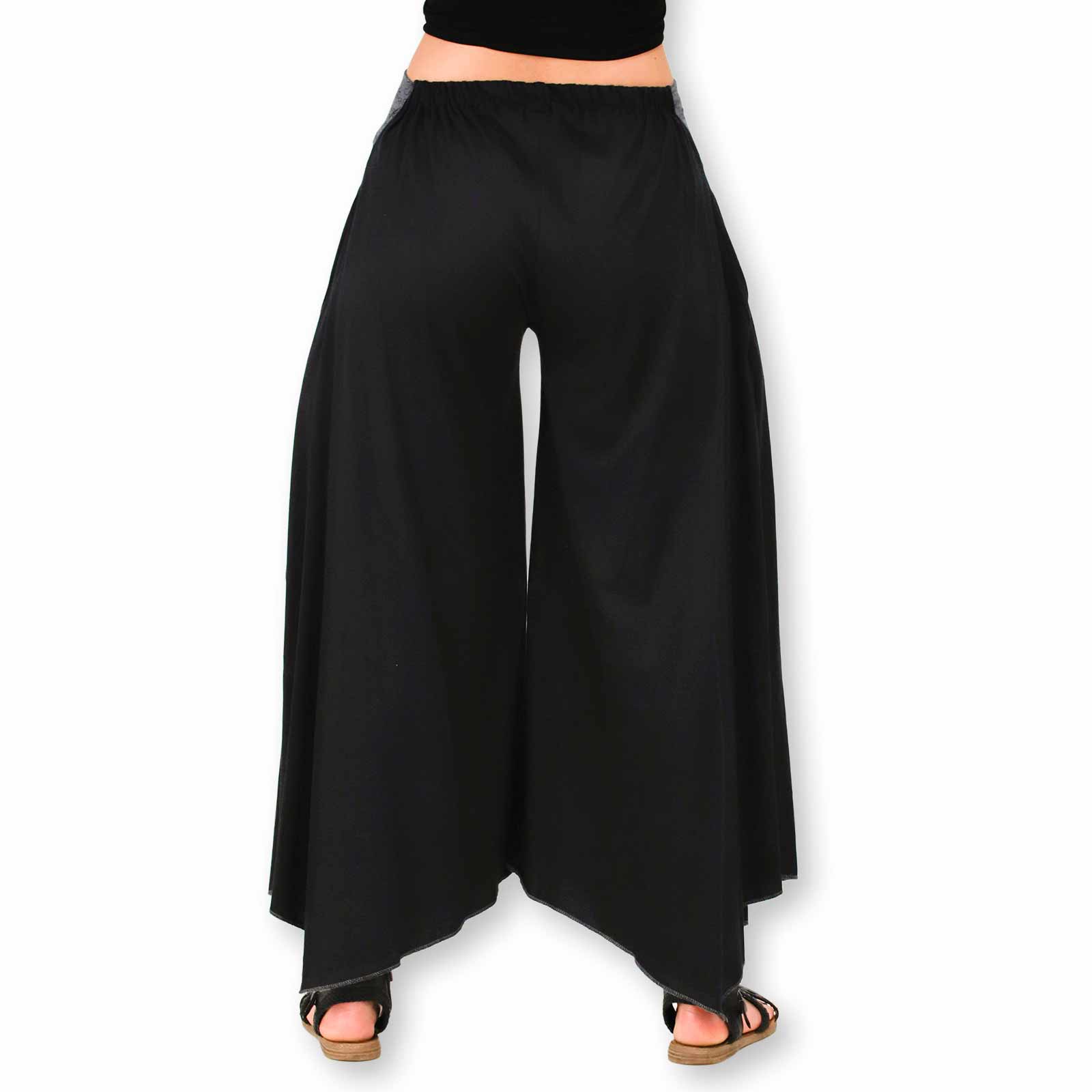 Kunst Und Magie Damen Schlaghose Ibiza Syle Goa Boho Strandhose Wellnesshose Hosenrock mit Stickerei Fabrikladen