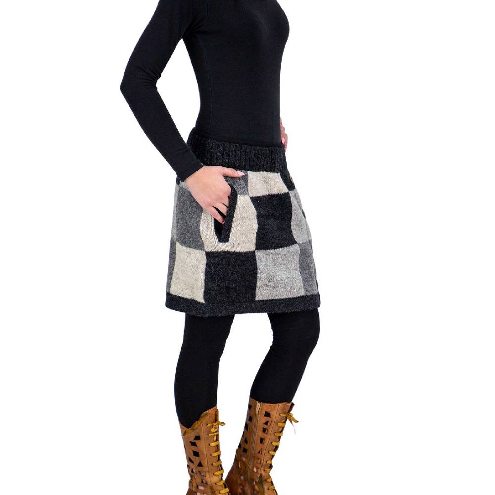 Kunst Und Magie Bunter Patchwork Strickrock kurzer Rock mit klassischem Muster Wolle gefüttert Boho Begrenzt auf 3 Tage