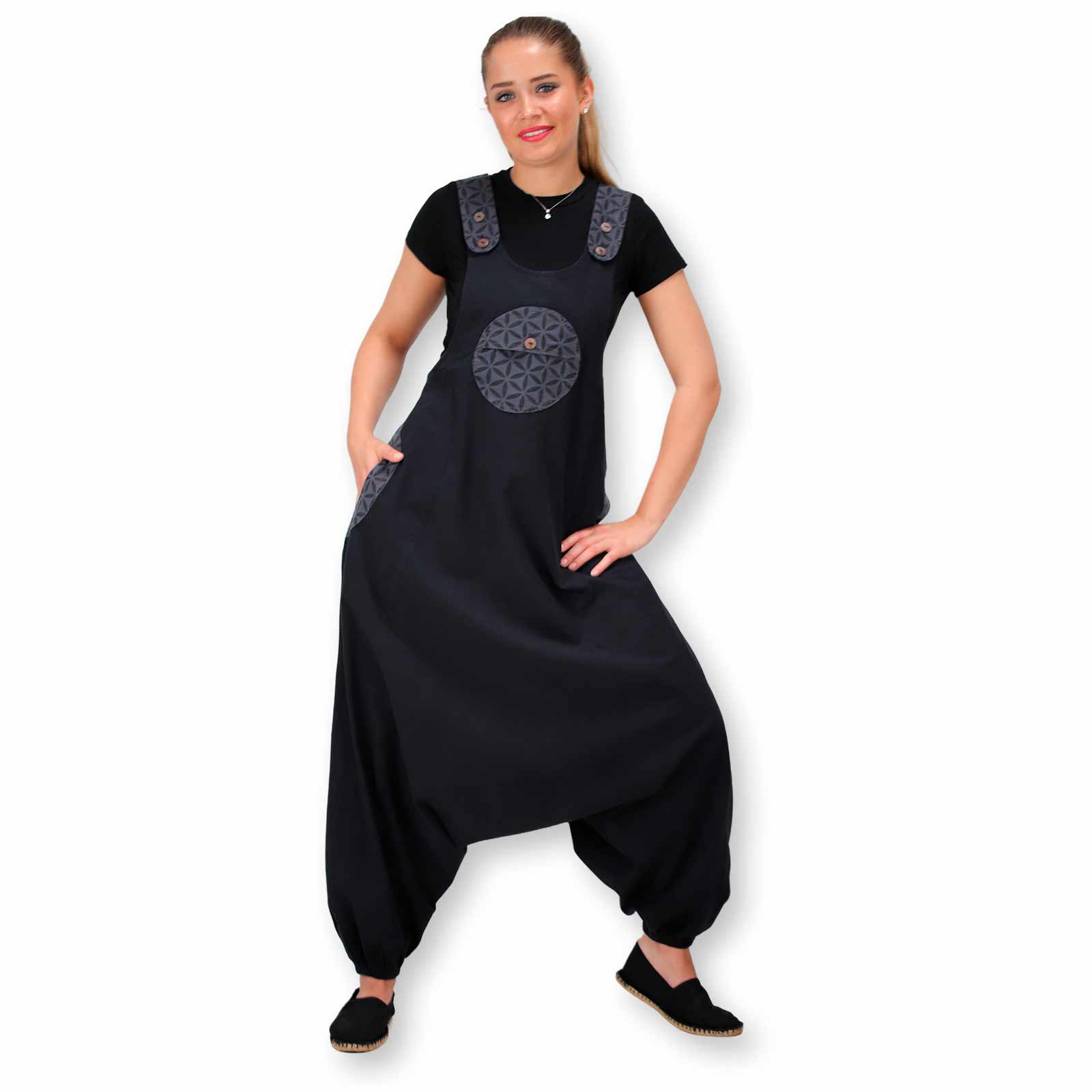 Kunst Und Magie Kunst und Magie Hippie Latzhose Haremshose Hose Goa Boho Jumpsuit Overall Blume des Lebens Speichern exportieren
