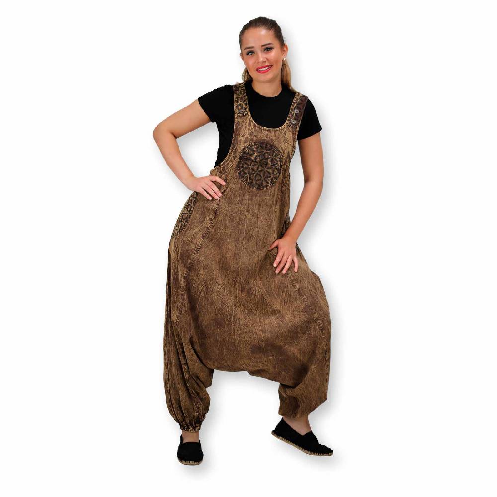 Kunst Und Magie Hippie Latzhose Haremshose Goa Hose Boho 70er Jumpsuit Overall Blume des Lebens Black Friday Preise