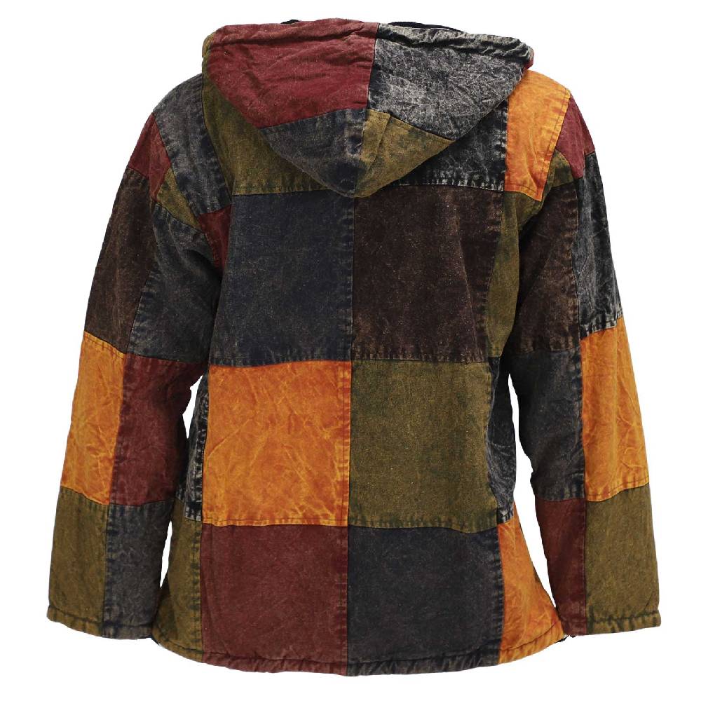 Kunst Und Magie Patchwork Jacke Baja Hoodie Herren alternativ Kapuzenjacke mit Fleecefutter Nachhaltig Fair zollfrei