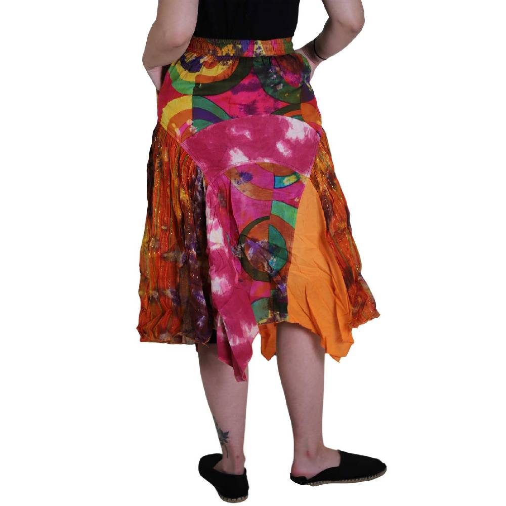 Kunst Und Magie Patchwork Zipfelrock im sommerlichen Flowerstyle Goa Hippie Fair No Waist Outlet