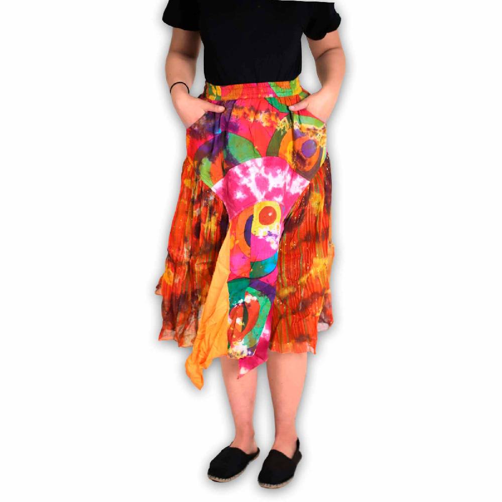Kunst Und Magie Patchwork Zipfelrock im sommerlichen Flowerstyle Goa Hippie Fair No Waist Outlet