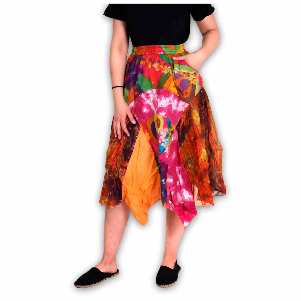 Kunst Und Magie Patchwork Zipfelrock im sommerlichen Flowerstyle Goa Hippie Fair No Waist Outlet