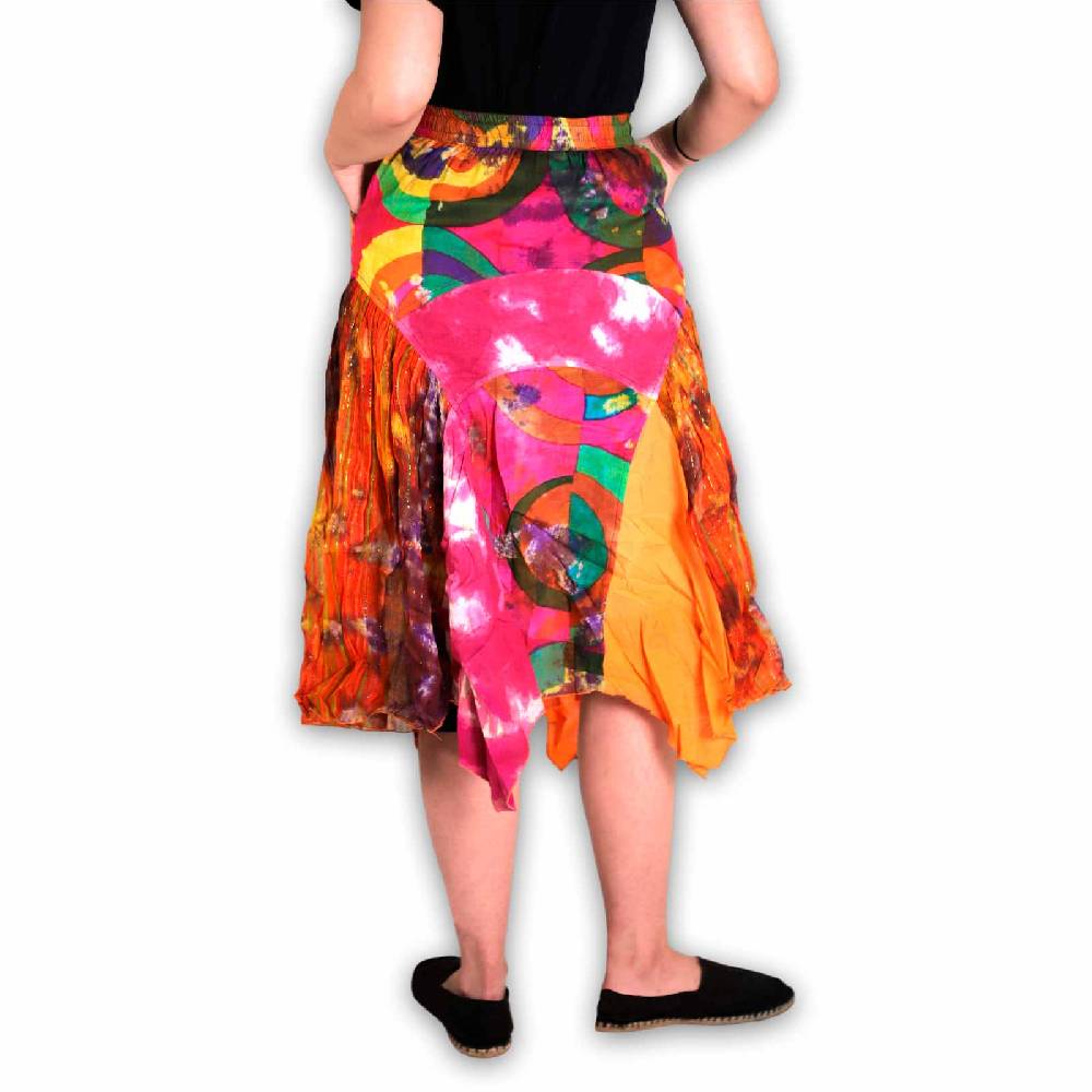 Kunst Und Magie Patchwork Zipfelrock im sommerlichen Flowerstyle Goa Hippie Fair No Waist Outlet