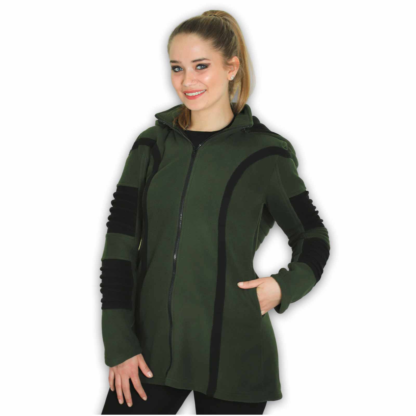 Kunst Und Magie Kunst und Magie Damenmatel aus Fleece mit Zipfelkapuze Goa Jacke Schlussverkauf