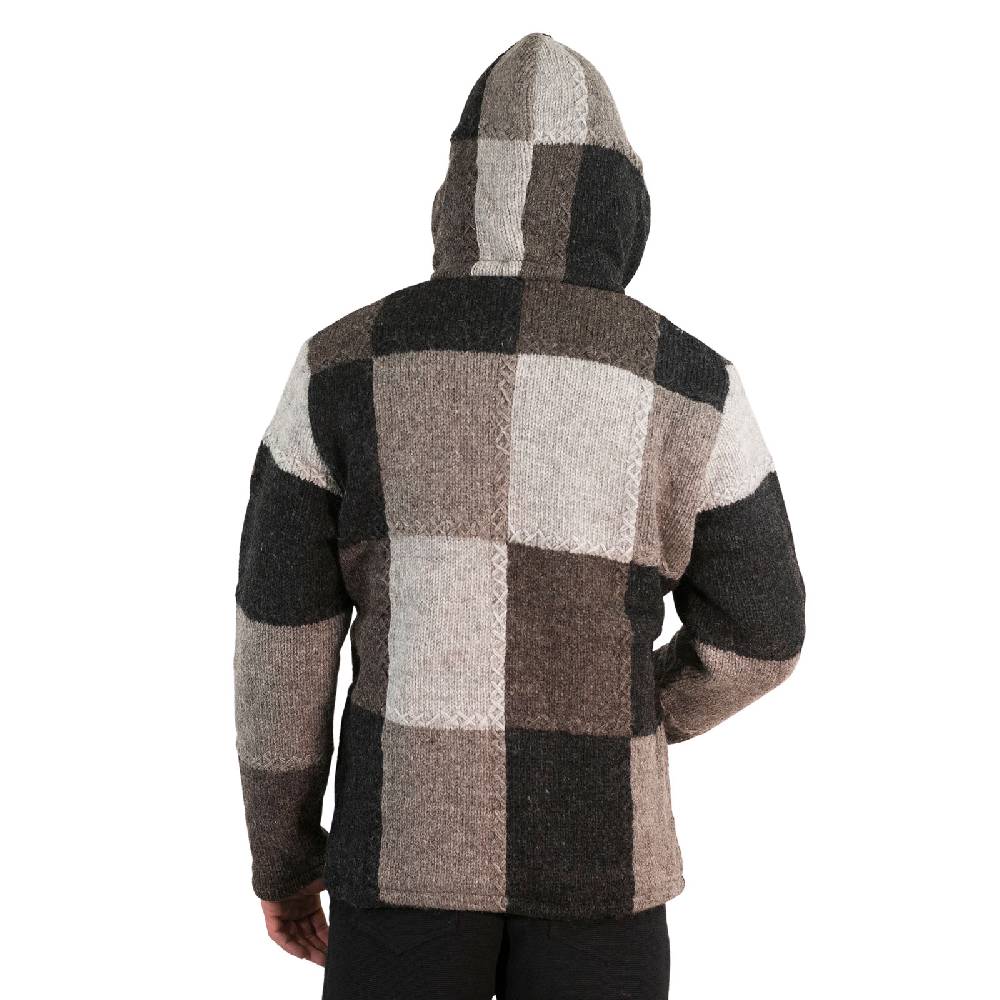 Kunst Und Magie Herren Strickjacke Patchwork Wolle Jacke mit abnehmbarer Kapuze und Fleecefutter Hippie Rabatt