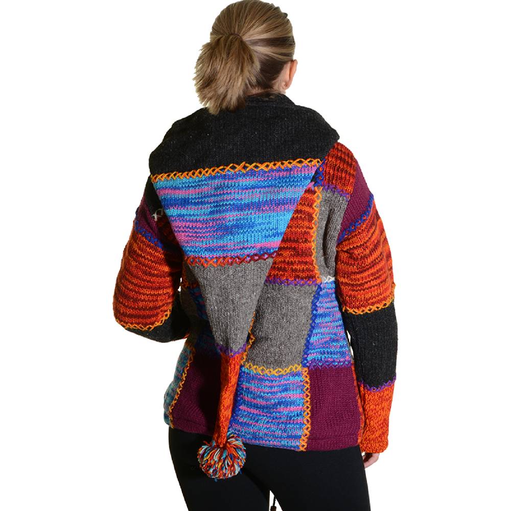 Kunst Und Magie Damen Strickjacke Goa Wolle Jacke mit Fleecefutter mit abnehmbarer Zipfelkapuze Günstig kaufen
