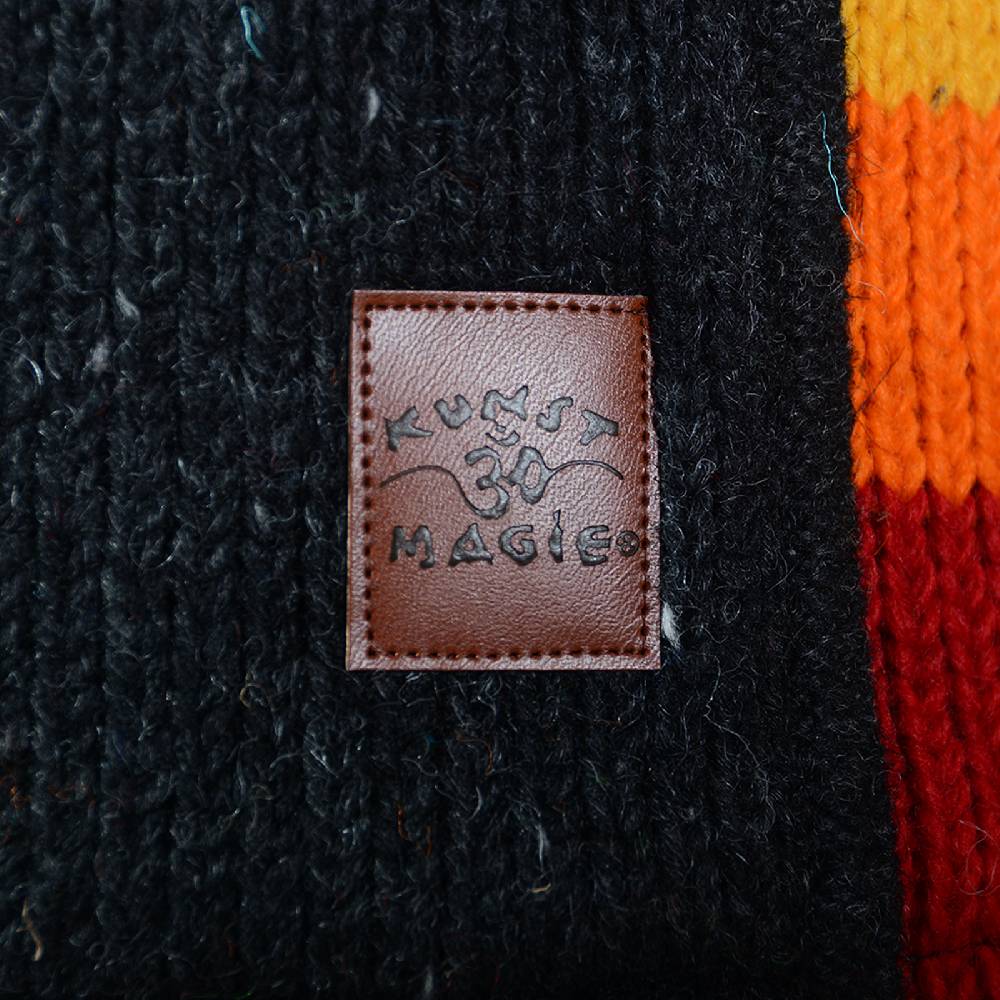 Kunst Und Magie Damen Goa Winter Strickjacke Wolle Fleecefutter abnehmbarer Zipfelkapuze Schwarz/Regenbogen Versandkostenfrei