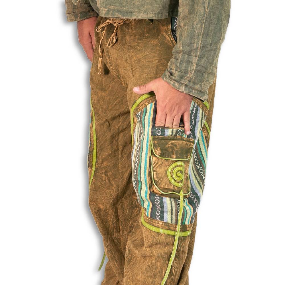Kunst Und Magie Baggyhose Stonewashed Goa Cargo Hose Hippiehose Pluderhose mit Kordelzug Gürtelschlaufen Haremshose Preisnachlass