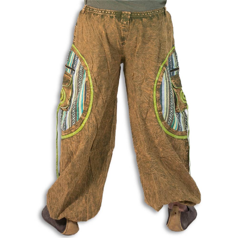 Kunst Und Magie Baggyhose Stonewashed Goa Cargo Hose Hippiehose Pluderhose mit Kordelzug Gürtelschlaufen Haremshose Preisnachlass