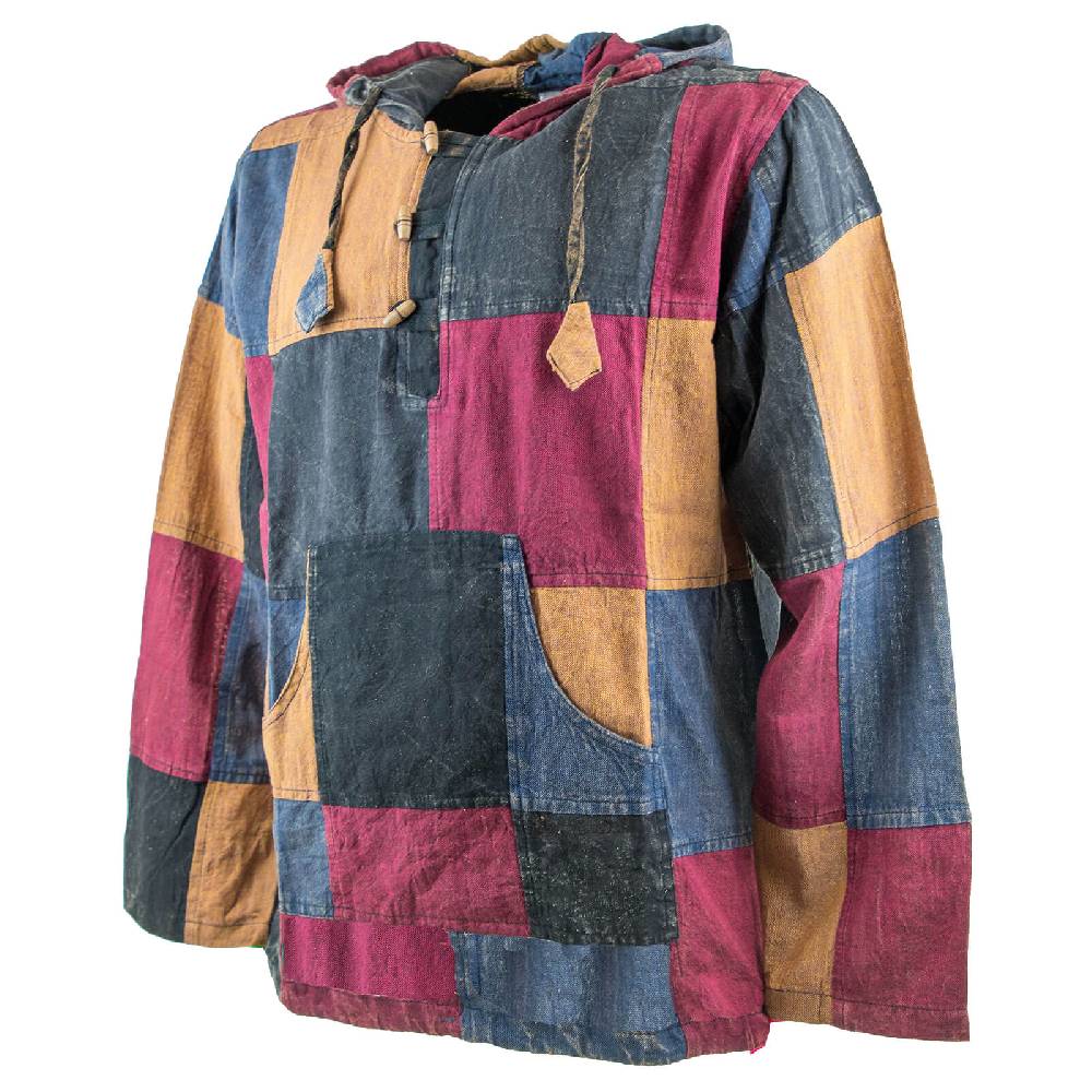 Kunst Und Magie KUNST UND MAGIE Herren bunt alternativ Baja Hoodie Fischerhemd Kapuze Patchwork Vatertagsangebot