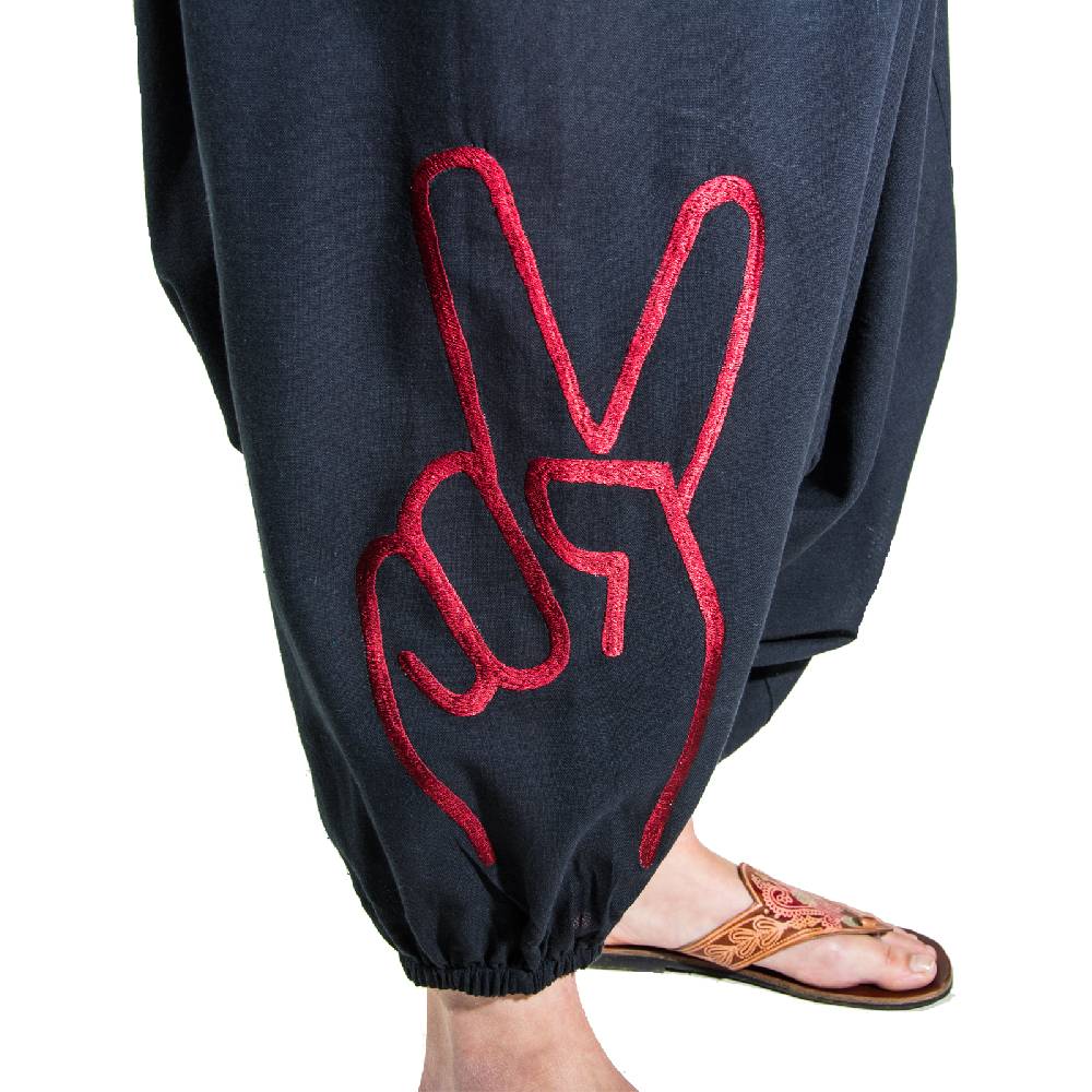 Kunst Und Magie Kunst und Magie Damen Goa Haremshose mit Peace Finger Symbol Sonderangebote