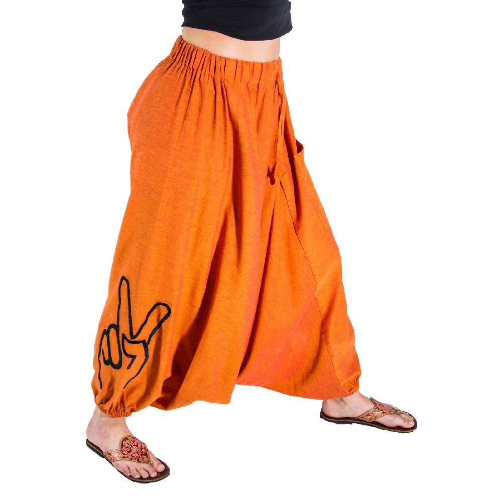Kunst Und Magie Kunst und Magie Damen Goa Haremshose mit Peace Finger Symbol Sonderangebote
