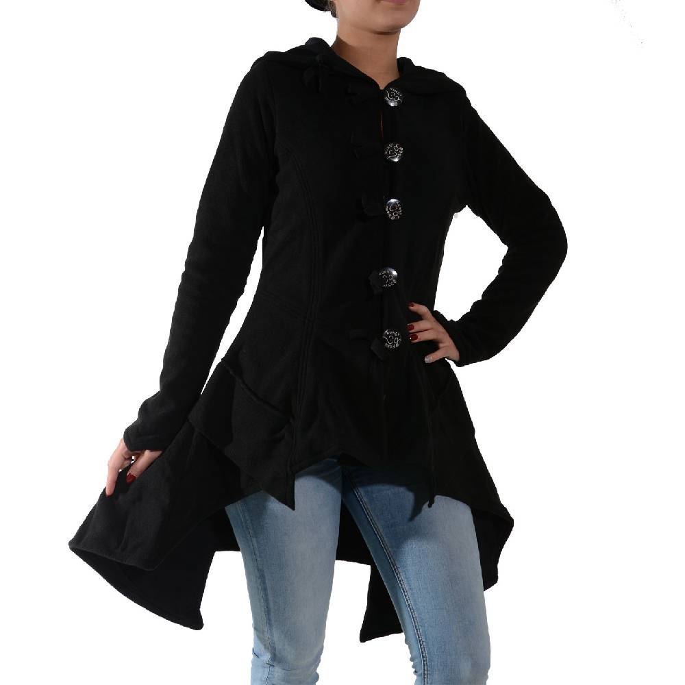 Kunst Und Magie Kunst und Magie Damenmantel aus Fleece mit Kapuze Boho Gehrock Jacke Fleecejacke Kostenlose Rückgabe