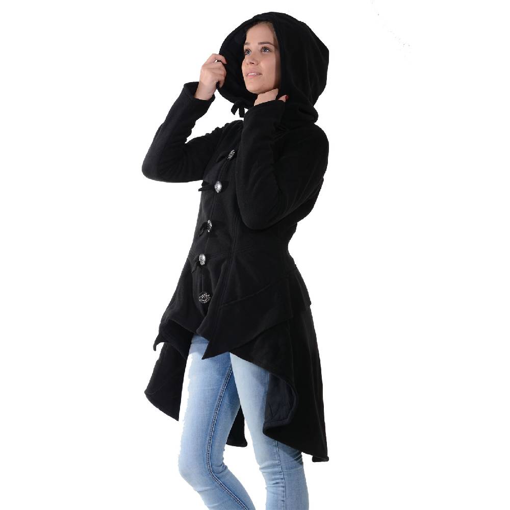 Kunst Und Magie Kunst und Magie Damenmantel aus Fleece mit Kapuze Boho Gehrock Jacke Fleecejacke Kostenlose Rückgabe