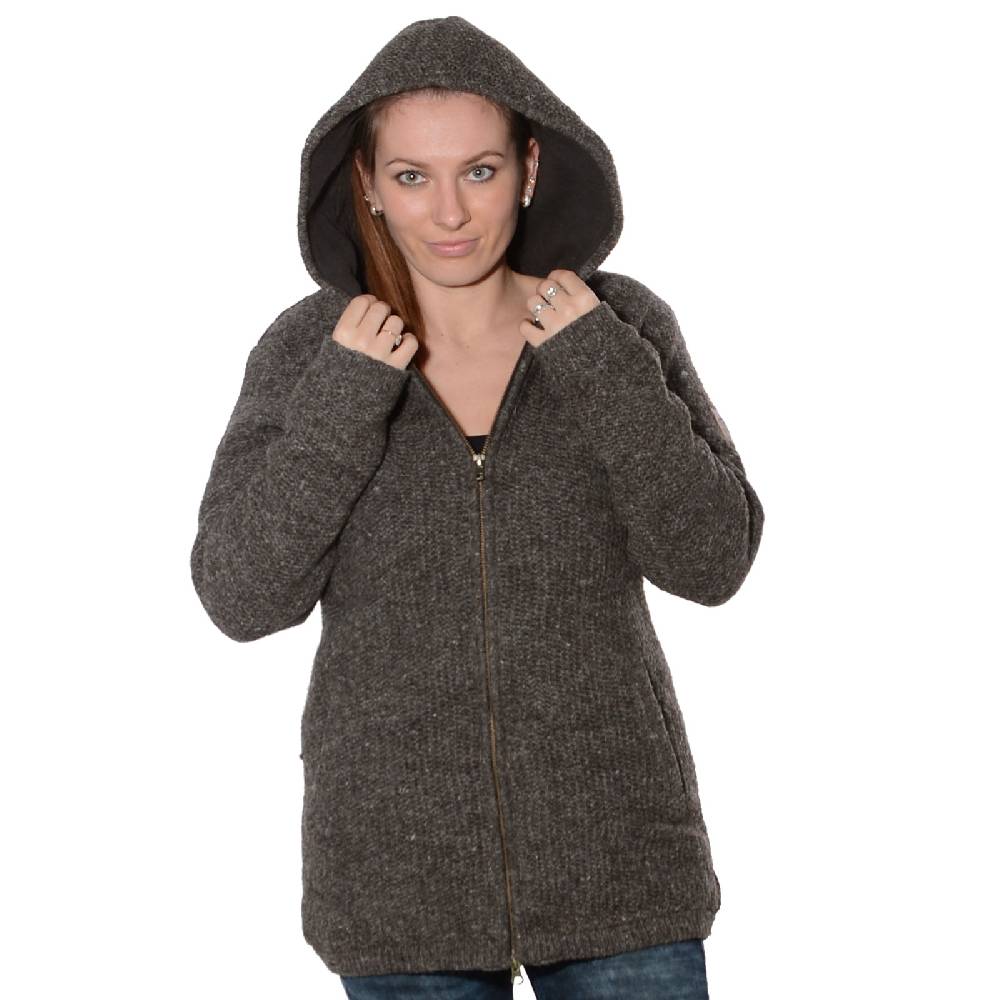 Kunst Und Magie Klassische Damen Strickjacke Wolle Jacke mit Fleecefutter und Kapuze von Kunst und Magie Neueste Stile