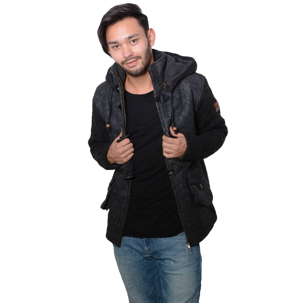 Kunst Und Magie Kunst und Magie Herren Loden Jacke mit gestrickten Ärmeln und abnehmbarer Kapuze Letzte 2 Tage