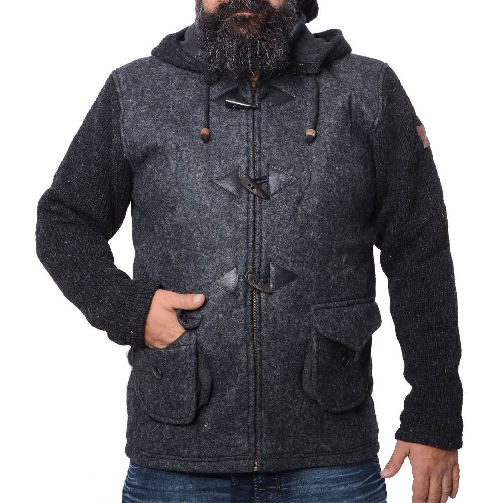 Kunst Und Magie Kunst und Magie Herren Loden Jacke mit gestrickten Ärmeln und abnehmbarer Kapuze Letzte 2 Tage