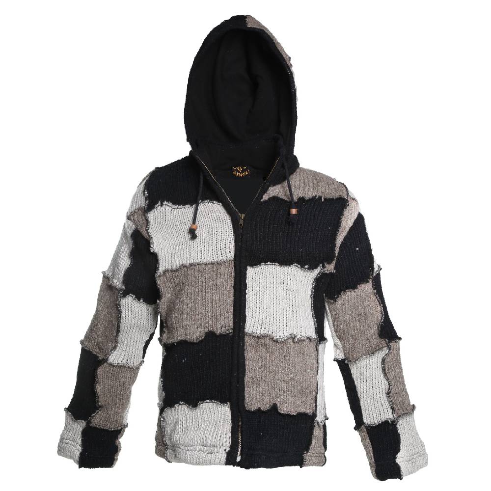 Kunst Und Magie Kunst und Magie Patchwork Strickjacke mit Zipfelkapuze Nachhaltig No Waist Zeitbegrenzte Promotion