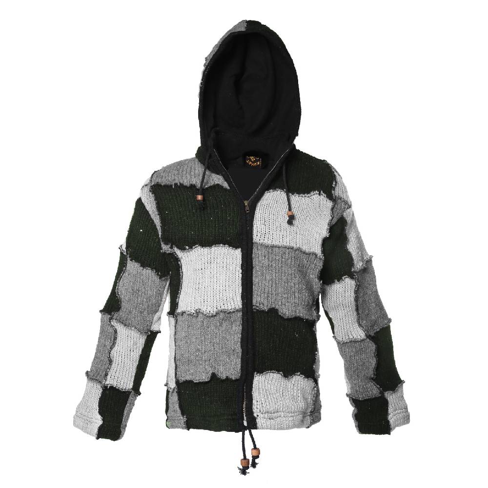 Kunst Und Magie Kunst und Magie Patchwork Strickjacke mit Zipfelkapuze Nachhaltig No Waist Zeitbegrenzte Promotion