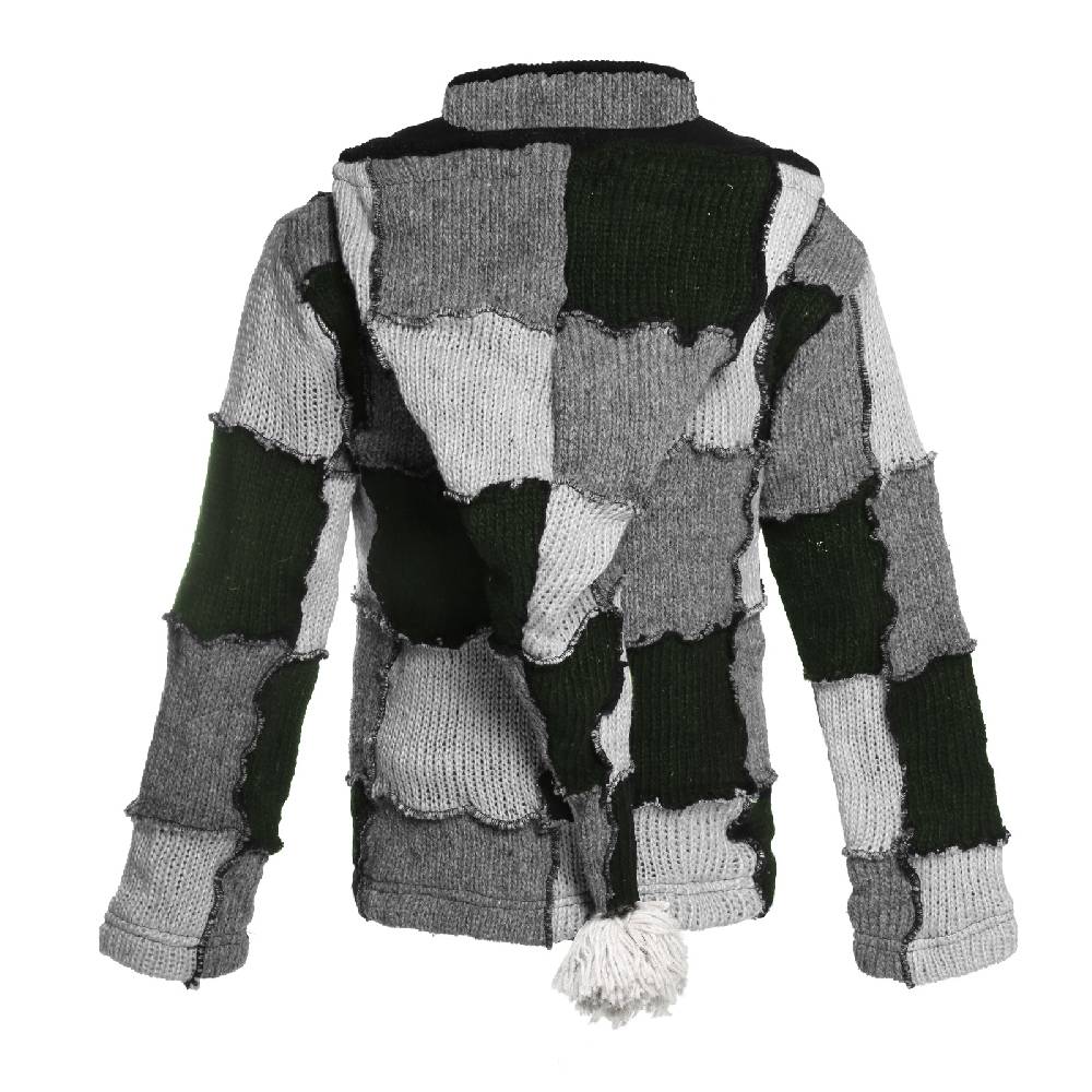 Kunst Und Magie Kunst und Magie Patchwork Strickjacke mit Zipfelkapuze Nachhaltig No Waist Zeitbegrenzte Promotion
