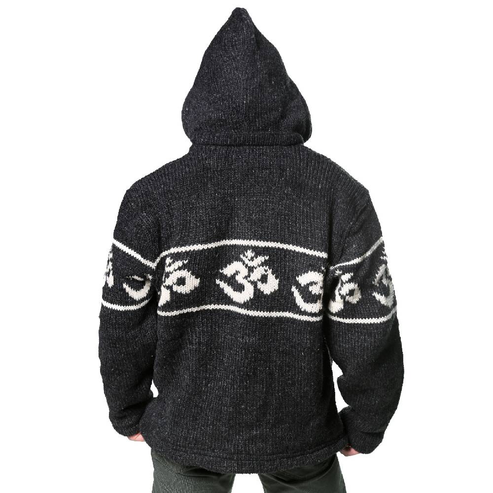Kunst Und Magie Kunst und Magie Herren Strickjacke OM Wolljacke mit Fleecefutter abnehmbare Kapuze Schurwolle Bis zu 50% Rabatt