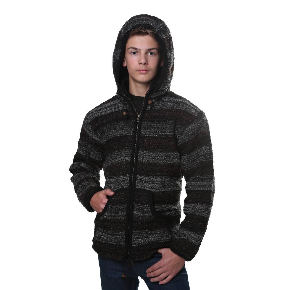 Kunst Und Magie Kunst und Magie Herren Strickjacke Wolljacke mit Fleecefutter aus Schurwolle mit abnehmbarer Kapuze Bis zu 55% Rabatt
