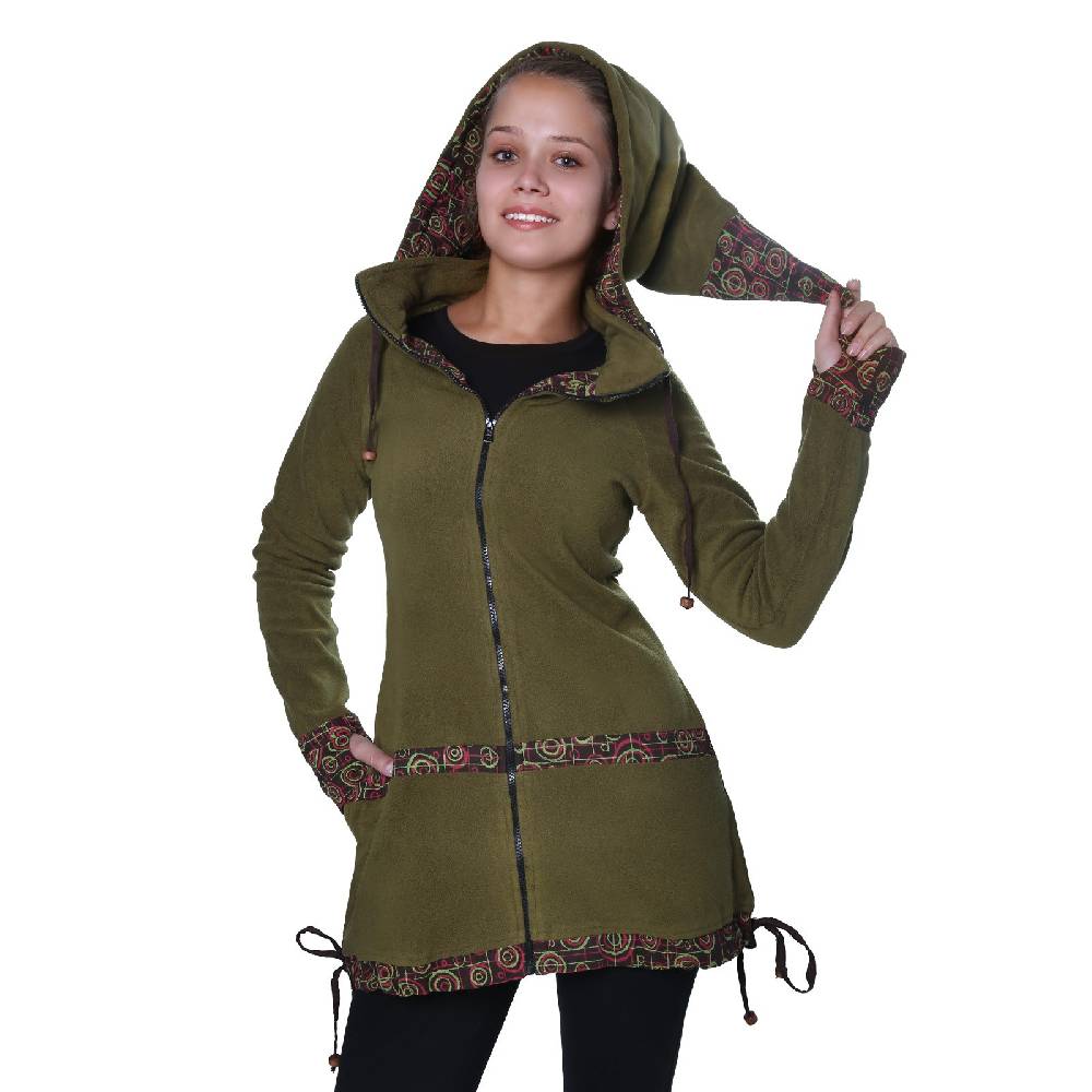 Kunst Und Magie Kunst und Magie kurzer Damenmantel aus Fleece mit abnehmbarer Zipfelkapuze Fairy Discount Store für neue Produkte