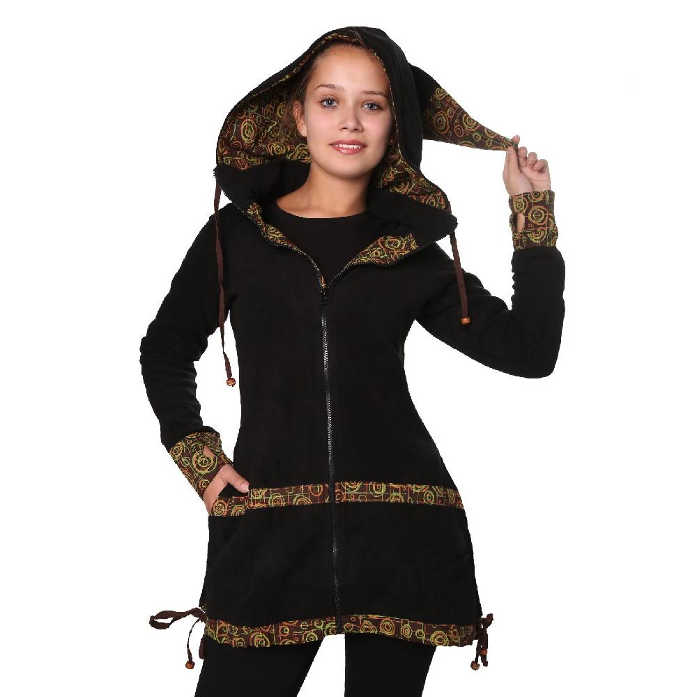 Kunst Und Magie Kunst und Magie kurzer Damenmantel aus Fleece mit abnehmbarer Zipfelkapuze Fairy Discount Store für neue Produkte