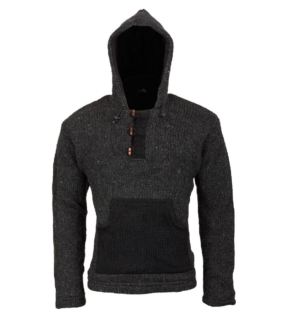 Kunst Und Magie Kunst und Magie Herren Strickpullover Kapuze Wollpullover Nepal Baja Fleecefutter Hoodie Im Verkauf
