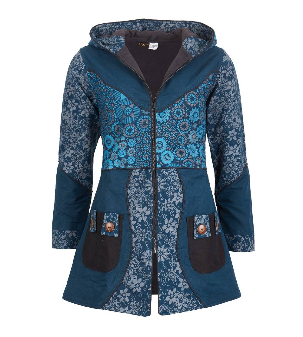 Kunst Und Magie Kunst und Magie Damenmantel mit Kapuze Blumenmuster Jacke Baumwolle Boho Outlet