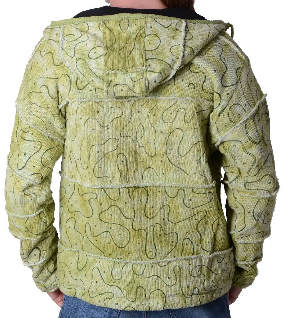 Kunst Und Magie Patchwork Goa Herren Strickjacke in Grün mit Kapuze - Hippiejacke Günstiger Verkauf