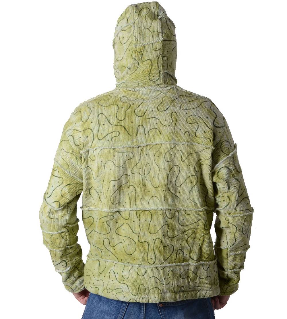 Kunst Und Magie Patchwork Goa Herren Strickjacke in Grün mit Kapuze - Hippiejacke Günstiger Verkauf