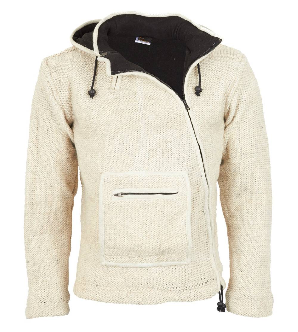 Kunst Und Magie Baja Herren-Strickjacke mit Fleecefutter und Zipfelkapuze Poncho Goa Hippie Begrenztes Angebot
