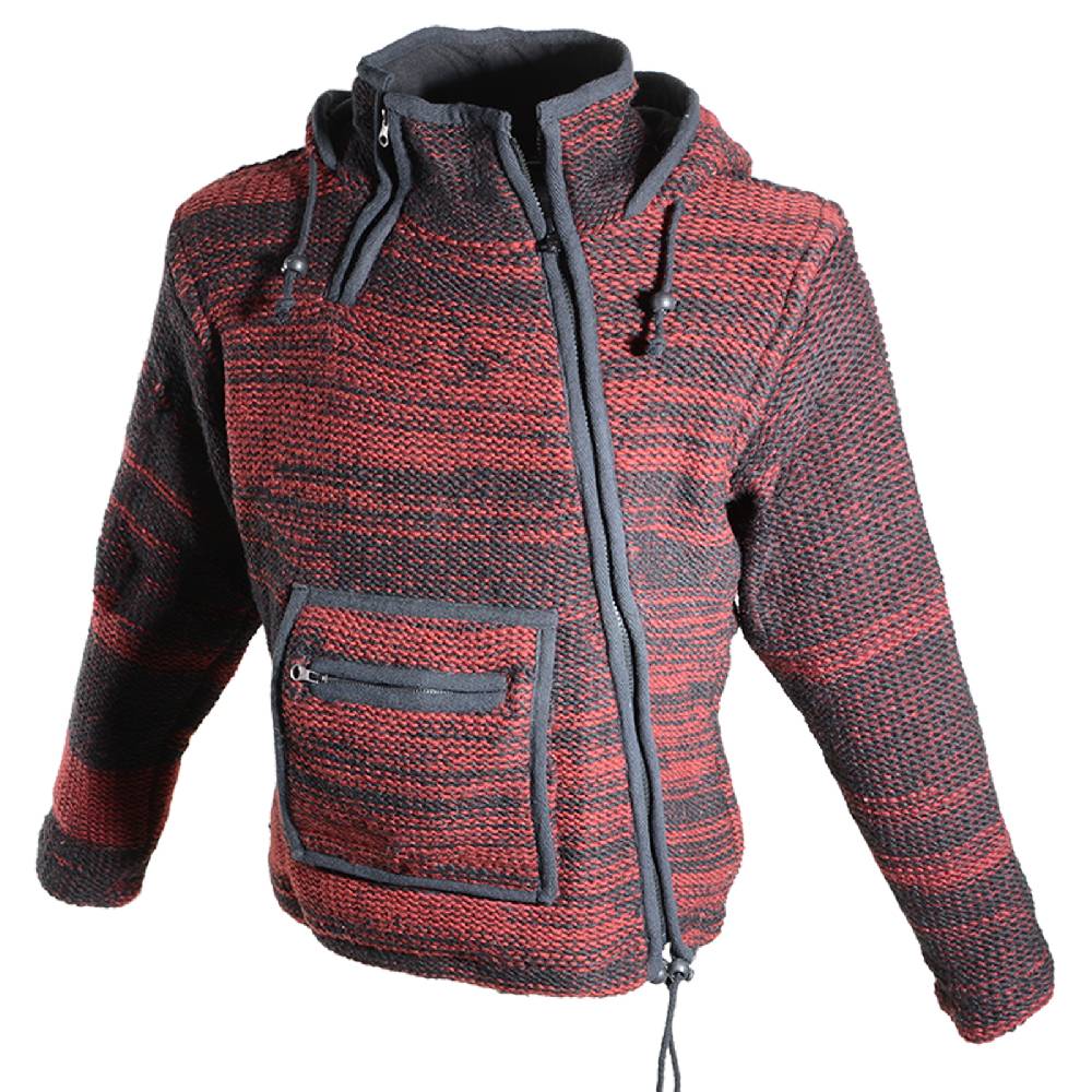 Kunst Und Magie Damen Wolljacke Hippie Goa Strickjacke mit Fleecefutter und Kapuze Schwarz/Rot Cyber Monday