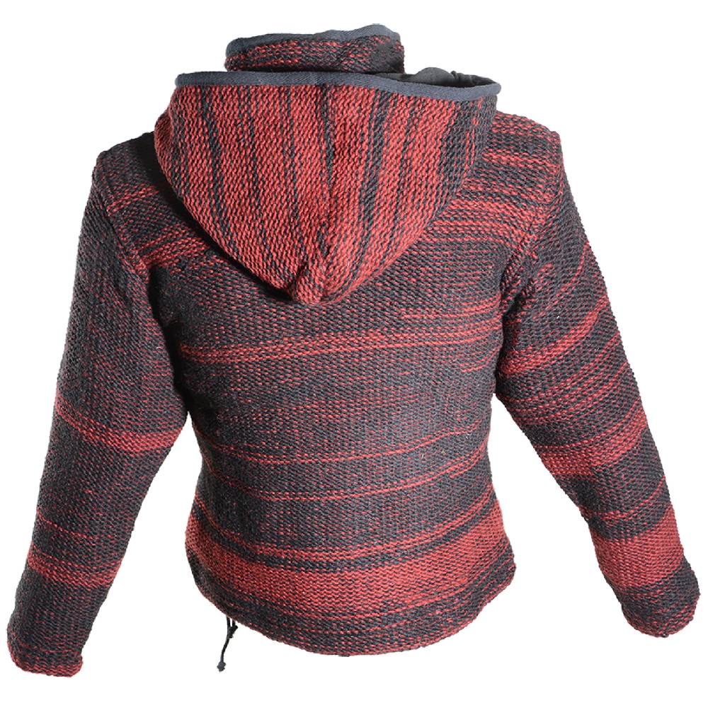 Kunst Und Magie Damen Wolljacke Hippie Goa Strickjacke mit Fleecefutter und Kapuze Schwarz/Rot Cyber Monday