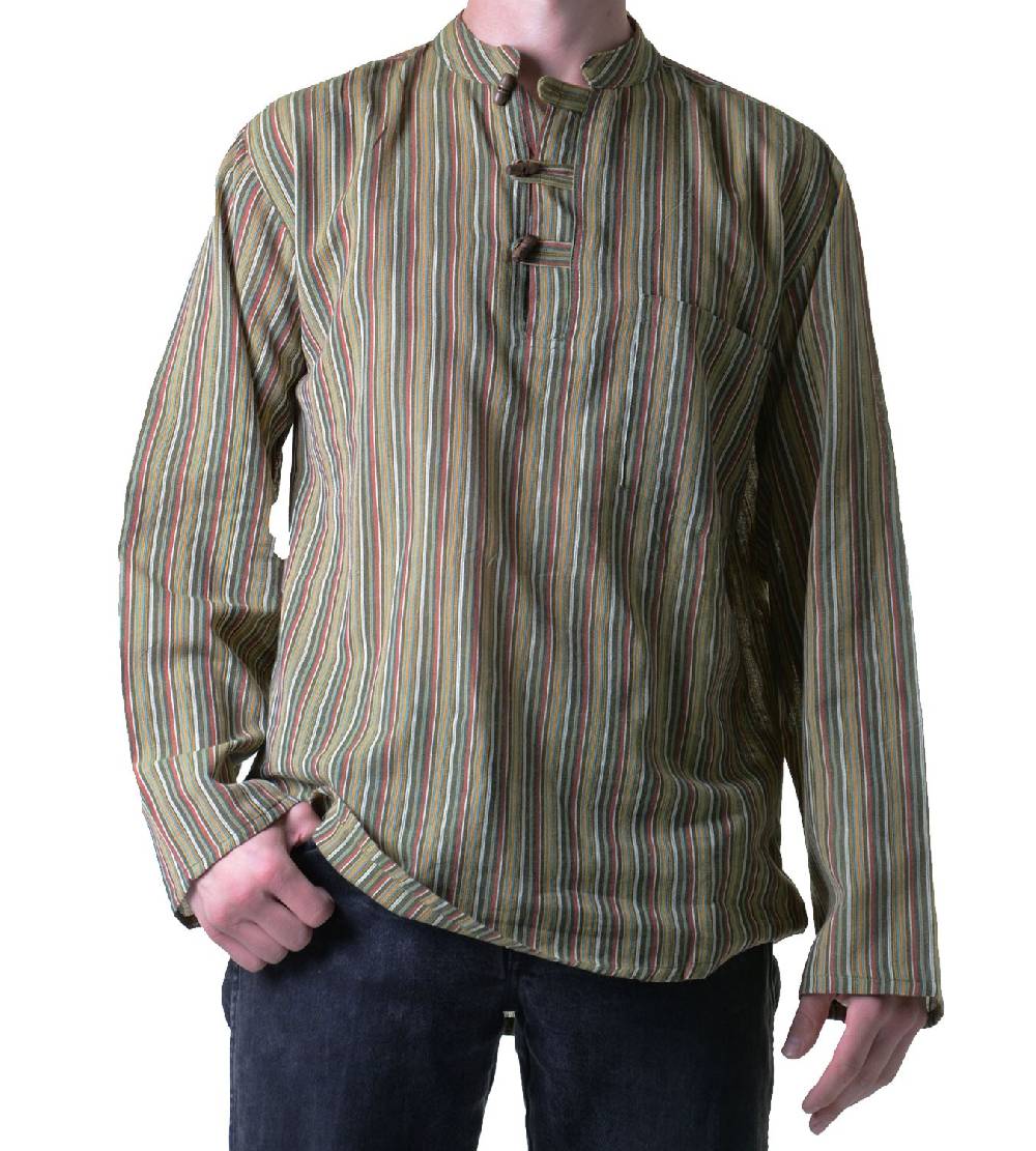 Kunst Und Magie Herren Fischerhemd Kurtha Gestreift Überzieher Hemd Poncho Mittelalter Nepal Valentinstagsangebot