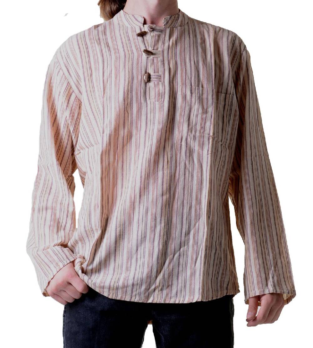 Kunst Und Magie Herren Fischerhemd Kurtha Gestreift Überzieher Hemd Poncho Mittelalter Nepal Valentinstagsangebot