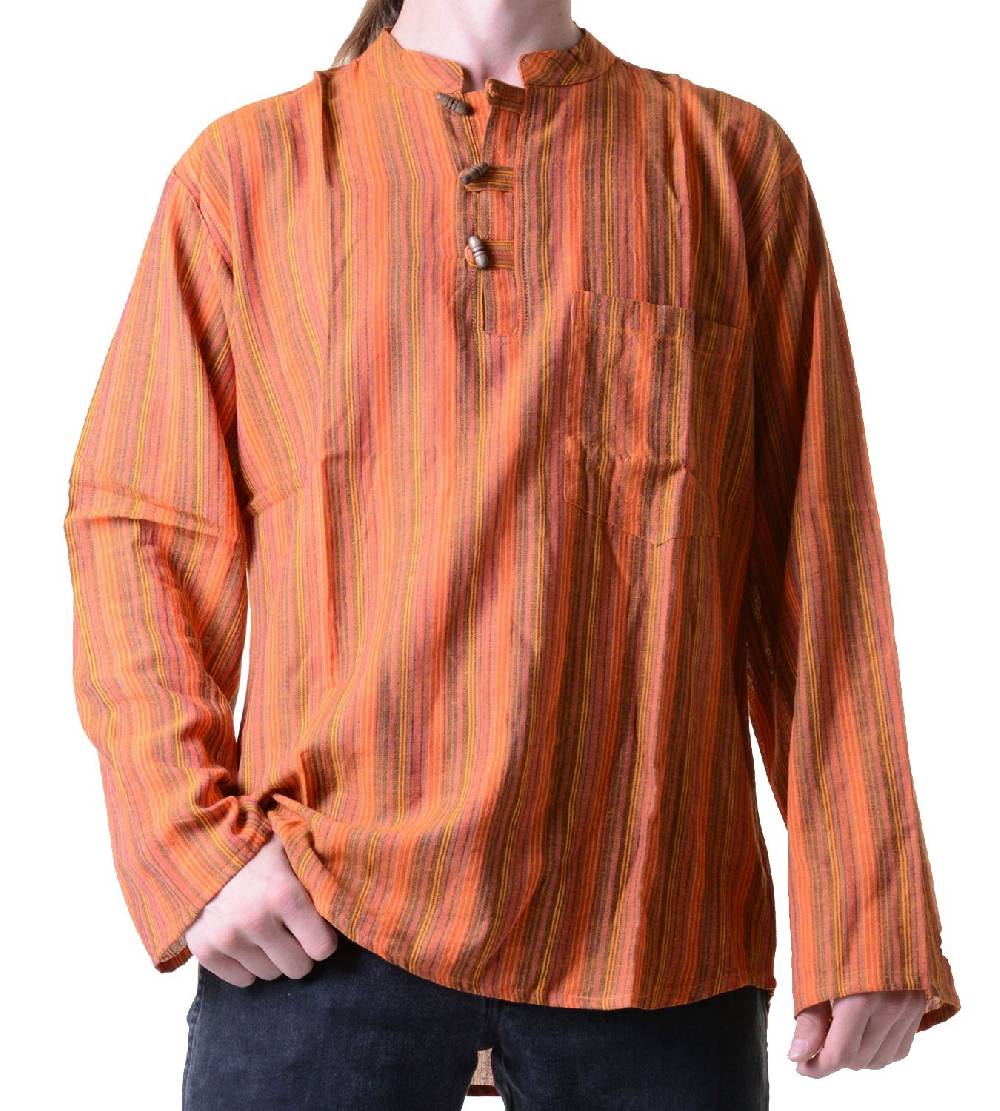 Kunst Und Magie Herren Fischerhemd Kurtha Gestreift Überzieher Hemd Poncho Mittelalter Nepal Valentinstagsangebot