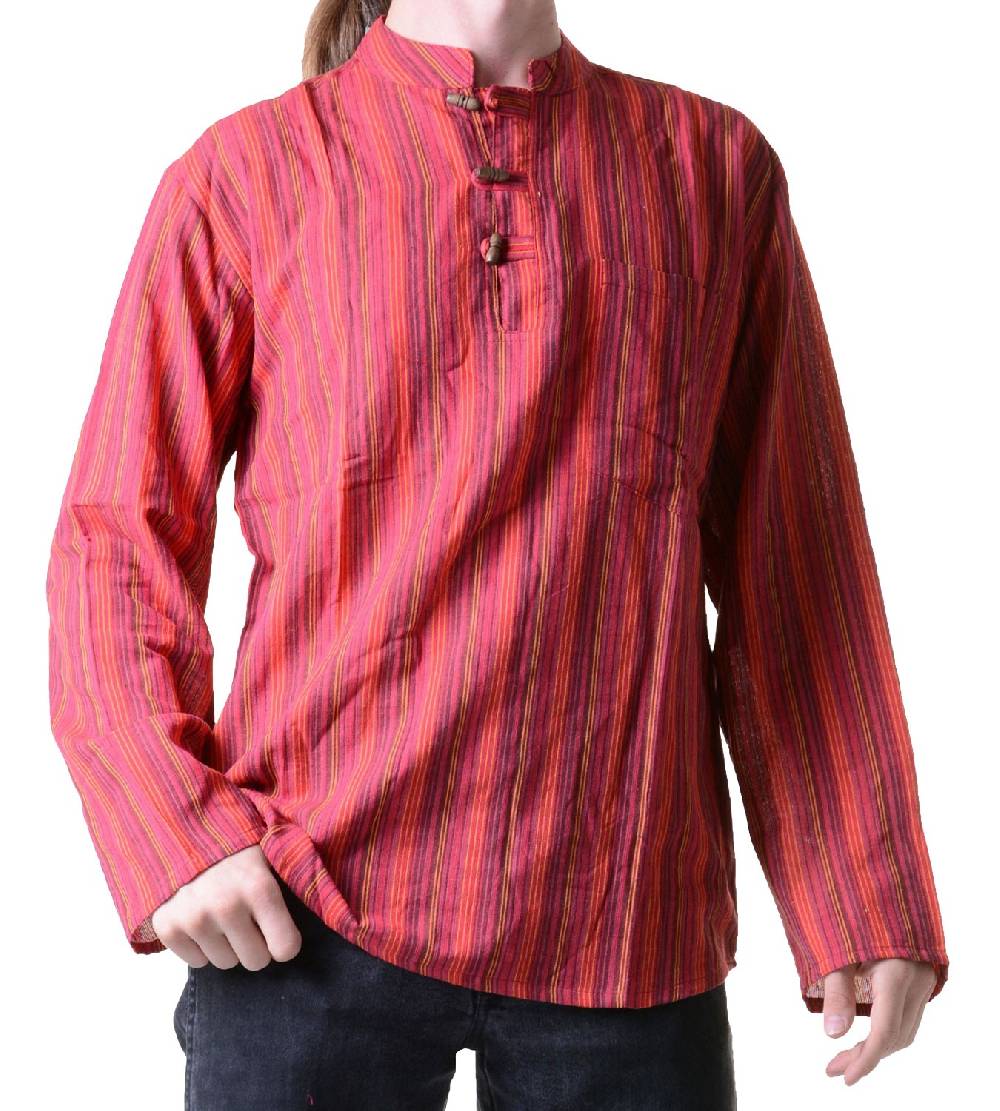 Kunst Und Magie Herren Fischerhemd Kurtha Gestreift Überzieher Hemd Poncho Mittelalter Nepal Valentinstagsangebot