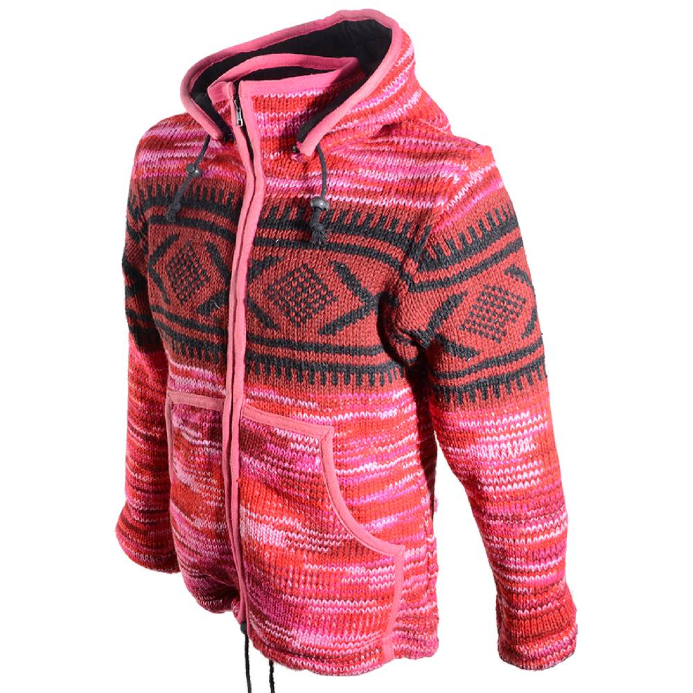 Kunst Und Magie Hippie Goa Nepal Strickjacke Poncho Woll-Pullover in Pink mit abnehmbarer Zipfelkapuze Neueste Mode