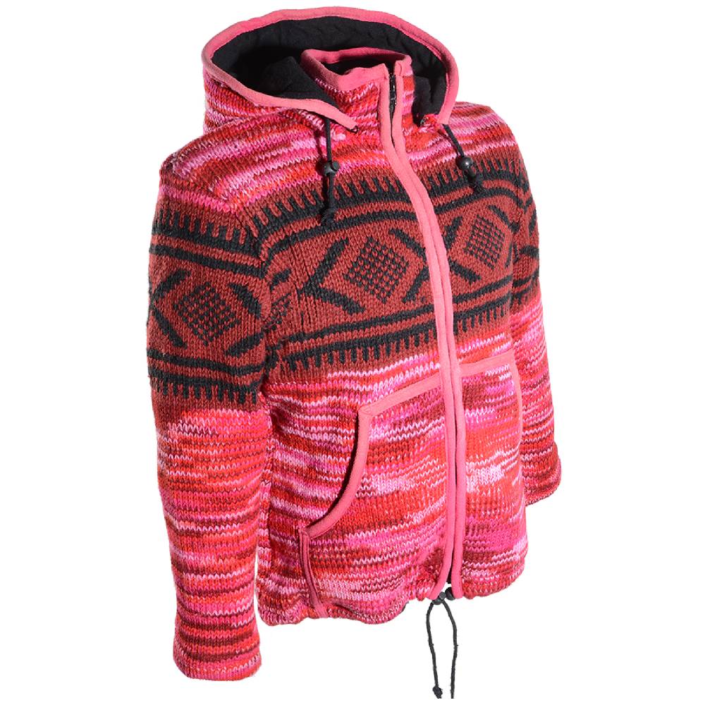 Kunst Und Magie Hippie Goa Nepal Strickjacke Poncho Woll-Pullover in Pink mit abnehmbarer Zipfelkapuze Neueste Mode