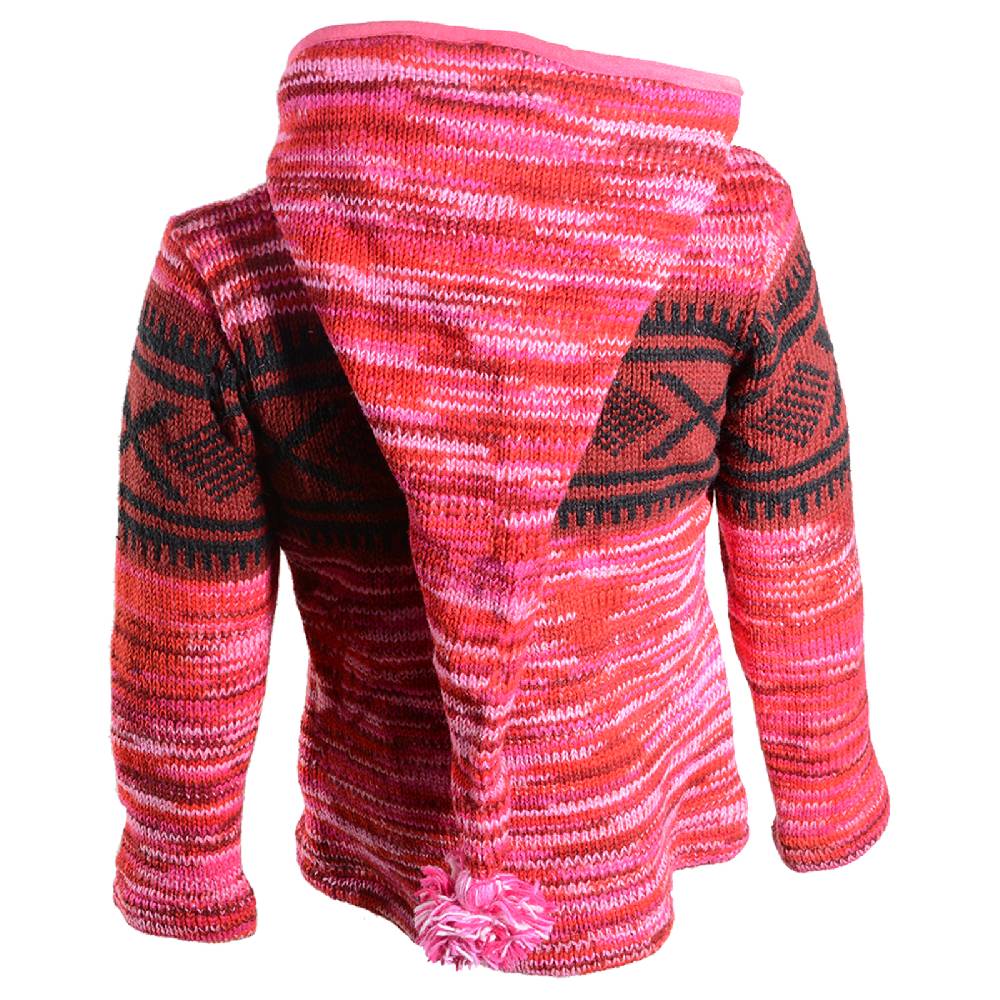 Kunst Und Magie Hippie Goa Nepal Strickjacke Poncho Woll-Pullover in Pink mit abnehmbarer Zipfelkapuze Neueste Mode