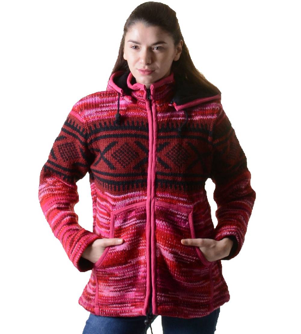 Kunst Und Magie Hippie Goa Nepal Strickjacke Poncho Woll-Pullover in Pink mit abnehmbarer Zipfelkapuze Neueste Mode