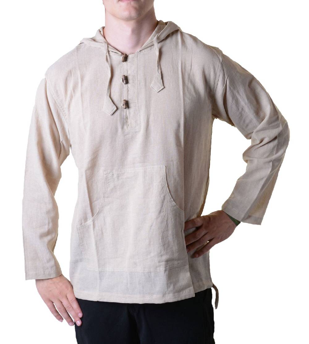 Kunst Und Magie Nepal Fischerhemd Kurtha Einfarbig Hemd Poncho Mittelalter mit Zipfelkapuze Online Outlet
